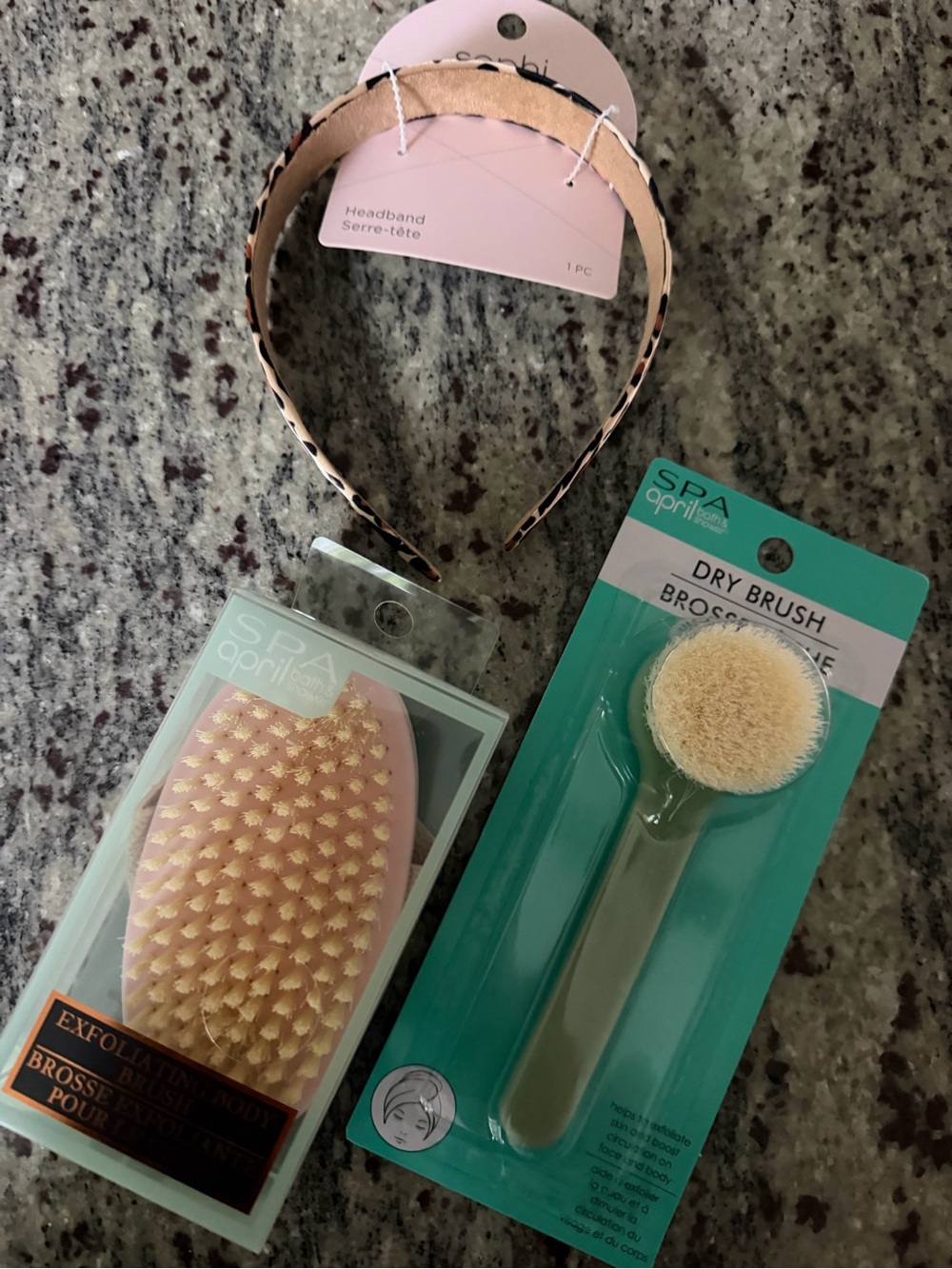 NEW NIP Dry Brush & Exfoliating Body Brush Set with Pink Leopard Headband